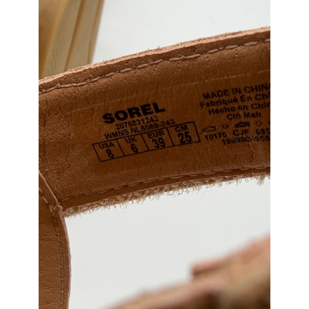 Sorel Joanie Y Strap Wedge Sandals Women 8 Tan Brown Leather Platform - Picture 9 of 10